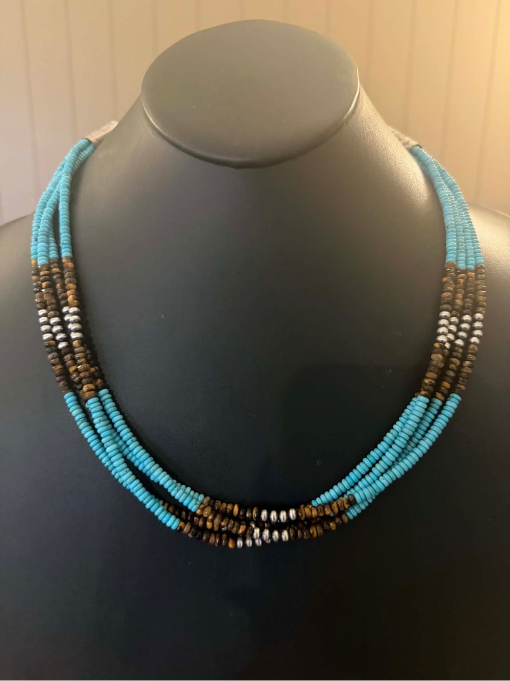 Sterling silver turquoise tigers eye necklace 24 inch